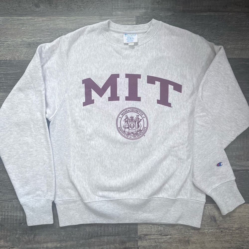 Vintage Champion Gray Crewneck Sweater with MIT Logo